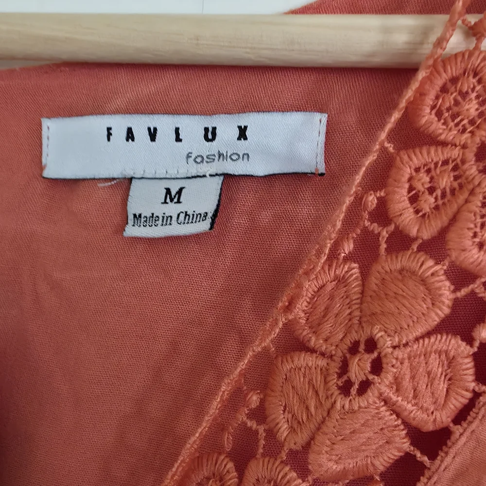 Organge Lace Cottagecore Mini Dress Long Sleeves Romantic Boho Prairie Smocked - Picture 4 of 10